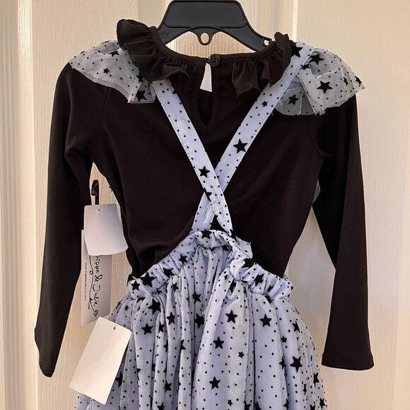 Pippa & Julie Blue Flocked Black Stars Mesh Jumper Dress 2-Pc Girls Size 4 NWT - Picture 11 of 12
